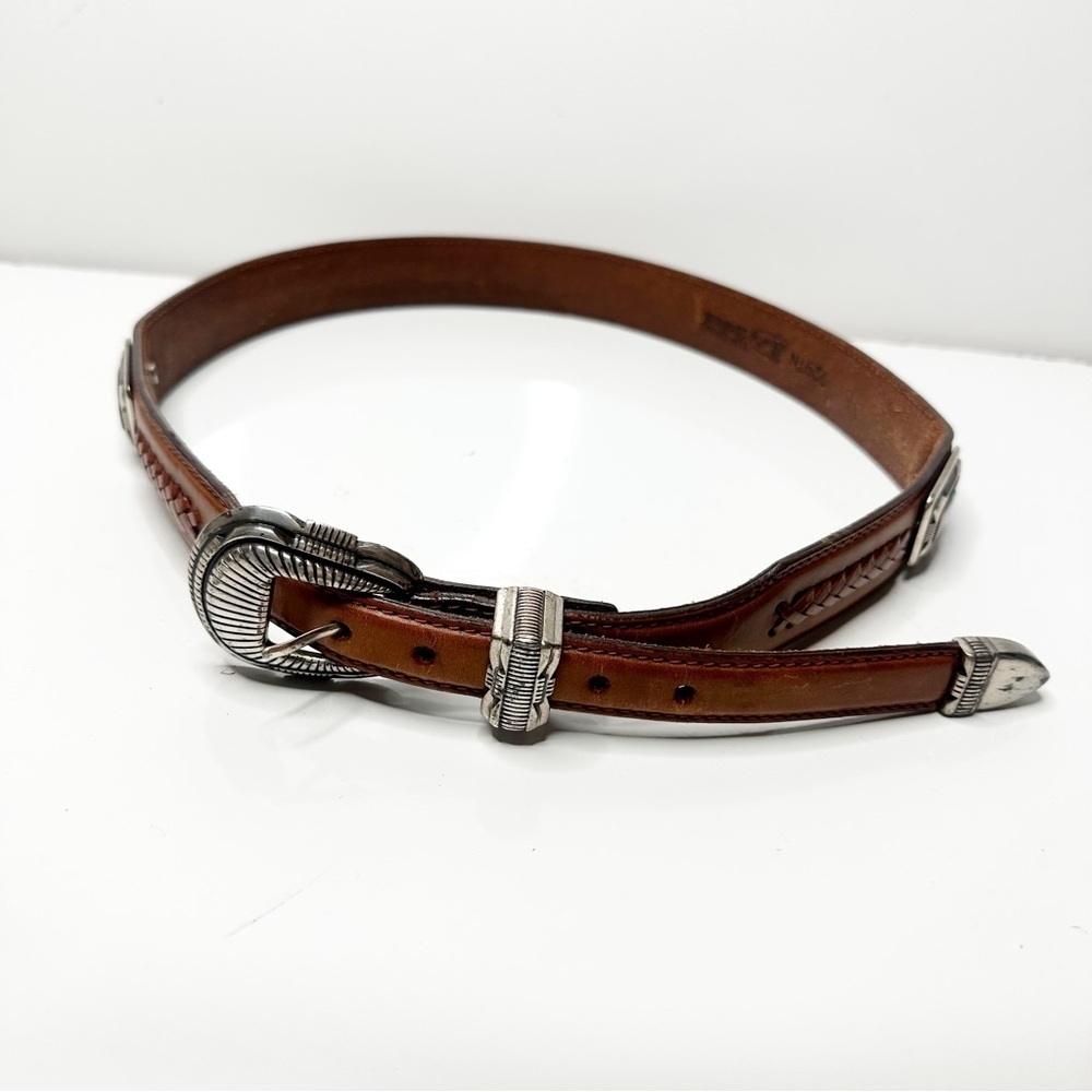 Justin Boots Vintage Brown Leather with Turquoise‎ and Silver Accents Belt 32